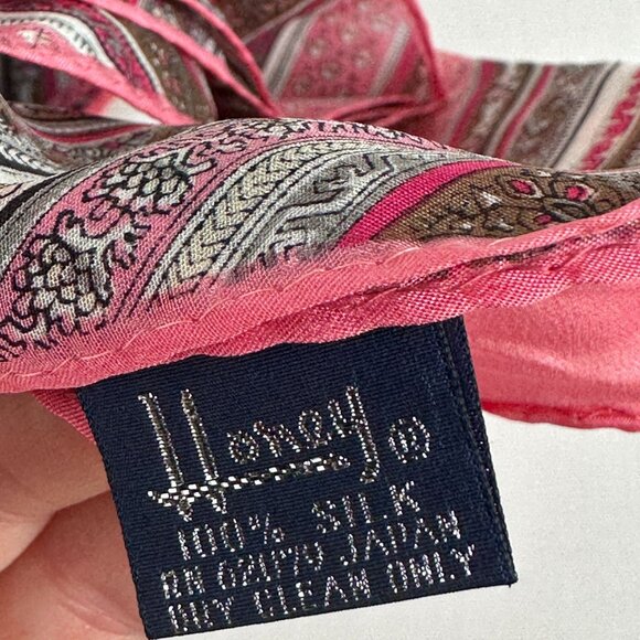 Vintage Honey Silk Scarf: Pink and Gray Paisley Floral, 10x50" Oblong - Picture 5 of 7